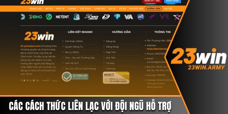 Các cách thức liên lạc với đội ngũ hỗ trợ